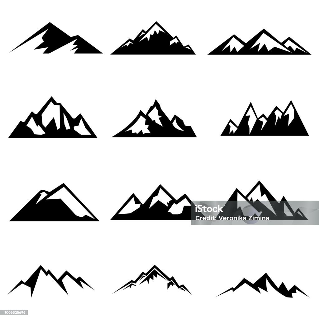 Set of mountains silhouettes Set of mountains silhouettes. Mockups for creating logo, badges and emblems. Vector illustration Mountain stock vector