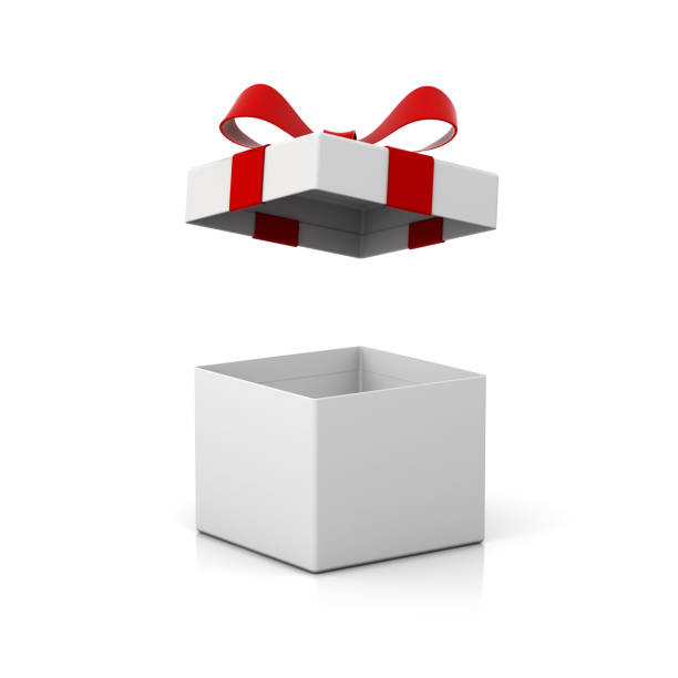 istock Open gift box present box with red ribbon bow isolated on white background with shadow and reflection  3D rendering 1006529014