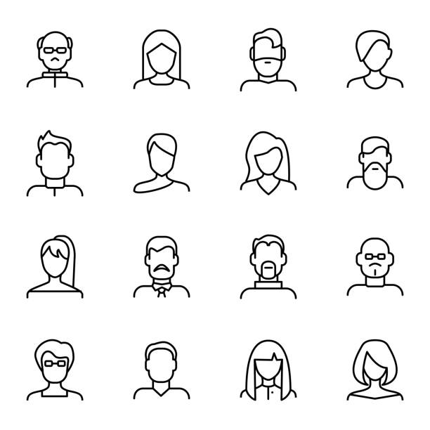Face Various Types Signs Black Thin Line Icon Set. Vector Face Various Types Signs Black Thin Line Icon Set Include of Avatar User, Portrait or Person Head. Vector illustration of Icons face outline stock illustrations
