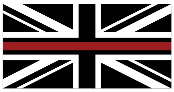 Black flag of United Kingdom with red thin line Black flag of United Kingdom with red thin line which represents firefighters in UK pics of the firefighter free stock illustrations
