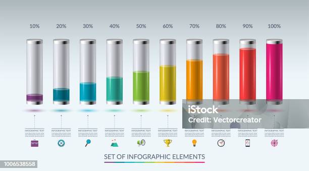 Set Of Infographic Elements For Graph Chart Or Diagram In The Form Of Glass Flasks Filled With Colored Liquid Vector Illustration Stock Illustration - Download Image Now