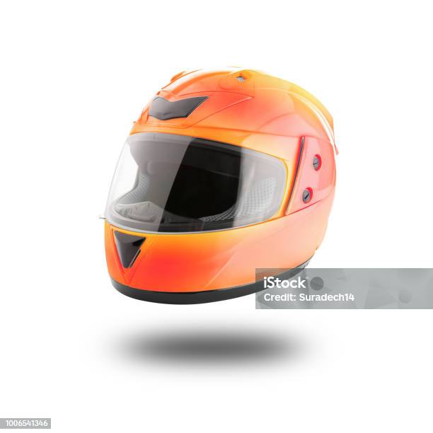 Motorcycle Helmet Over Isolate On White Stock Photo - Download Image Now - Cut Out, Motorsport, Sports Helmet