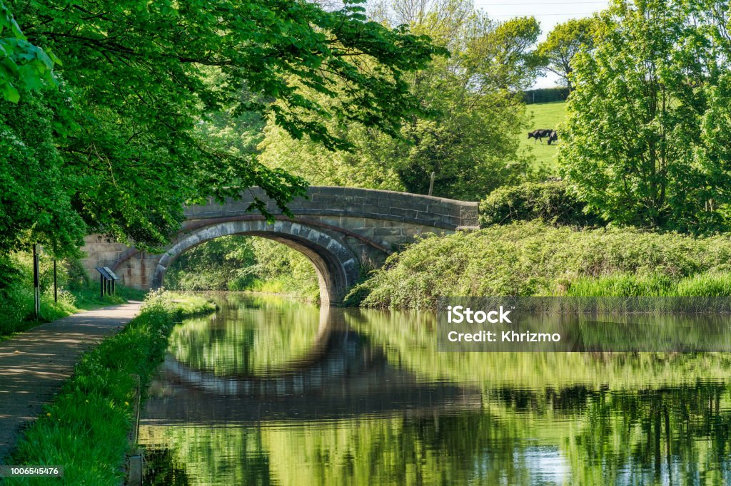 A bridge over the Lancaster canal near Lancaster. A scenic view of a bridge over the Lancaster canal, in North West England. Lancaster - Lancashire Stock Photo