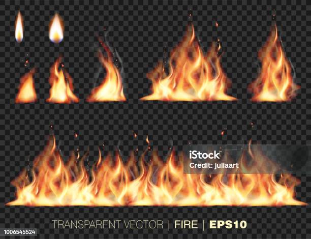 현실적인 화재 불길의 컬렉션 불길에 대한 스톡 벡터 아트 및 기타 이미지 - 불길, 불, 벡터