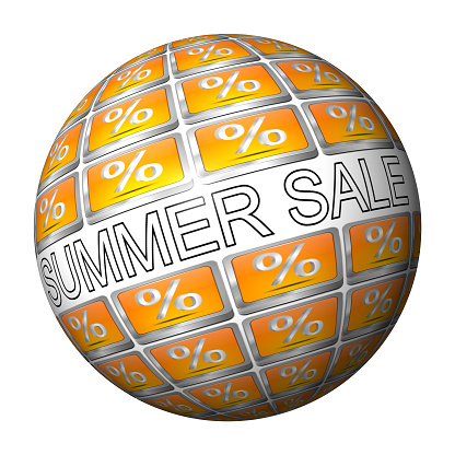 decorative orange summer sale button - 3D illustration