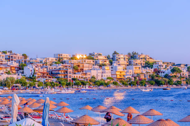 istock Typical Aegean architecture houses with white color and beach 1006562940