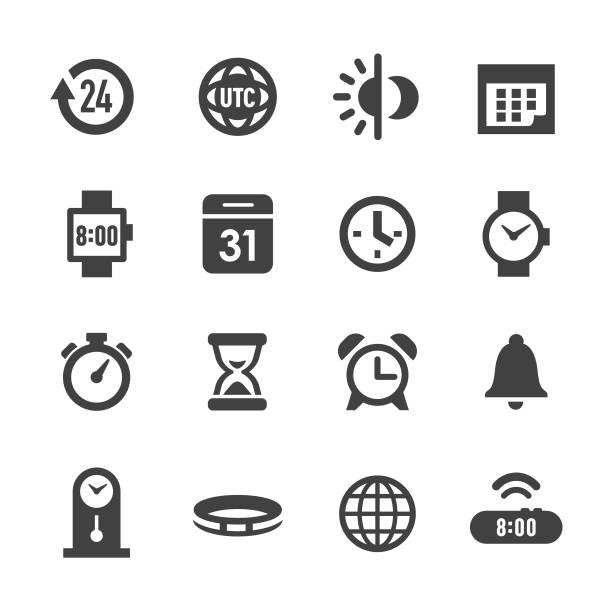 ilustraciones, imágenes clip art, dibujos animados e iconos de stock de acme serie iconos-tiempo - clock face alarm clock clock minute hand