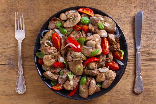 istock Chicken liver with plum cherry tomatoes, onion and basil 1006566180