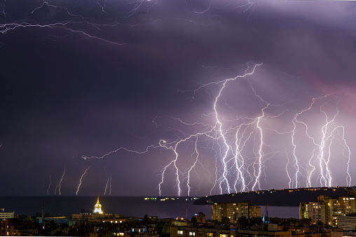 Storm over Varna, Bulgaria, with lightnings and flashes