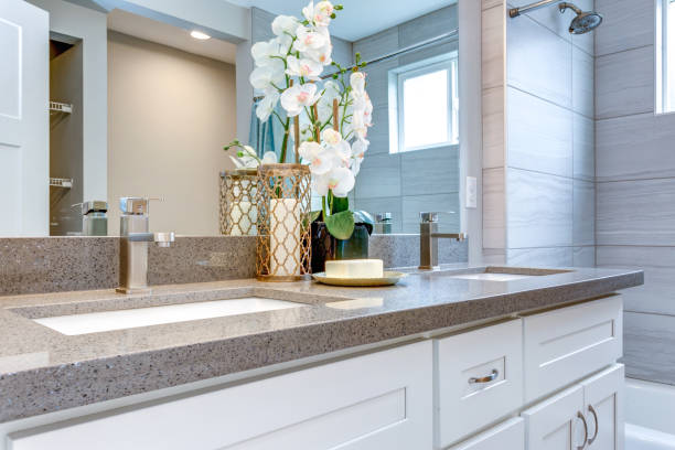 Elegant warm color bathroom design stock photo