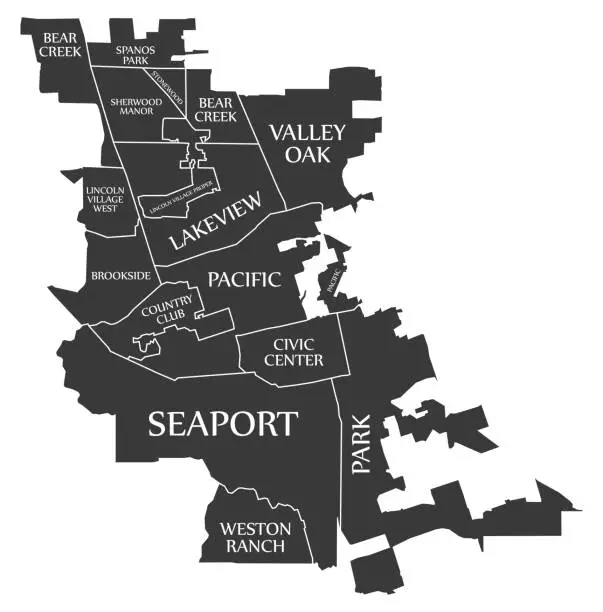 Vector illustration of Stockton California city map USA labelled black illustration