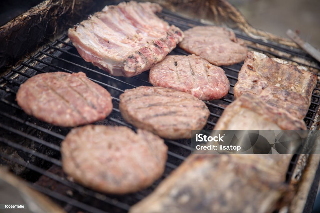 Barbecuing for the Fourth of July Barbecue - Meal Stock Photo