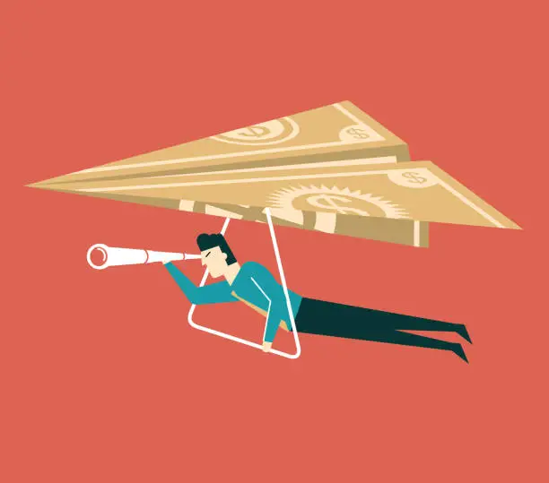 Vector illustration of Flying cash - Businessman