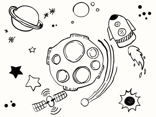 isolated science space childish line hand drawing set element for background, wallpaper, label, banner, texture, cover etc. vector design isolated science space childish line hand drawing set element for background, wallpaper, label, banner, texture, cover etc. vector design astronaut drawings stock illustrations