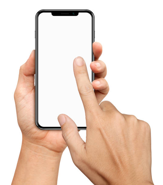 istock Hand hold and Touch on big screen Smartphone on white background 1006616322
