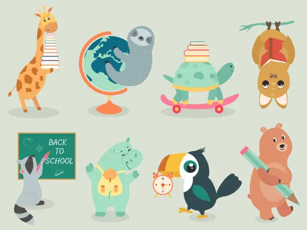Vector illustration of Back to school Animal character hand drawn style