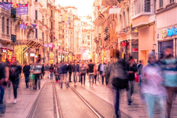 People walk at Istiklal street in Istanbul stock photo