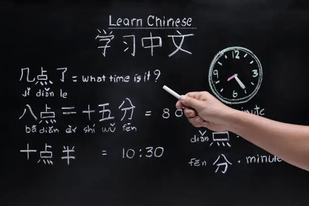 Learning chinese to tell time in class room.