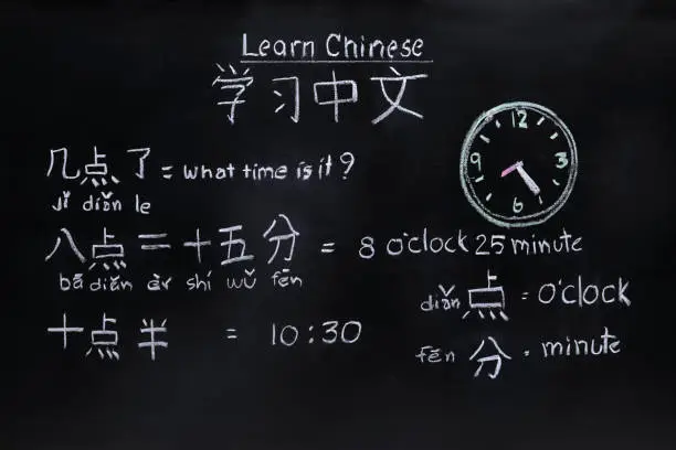 Learning chinese to tell time in class room.