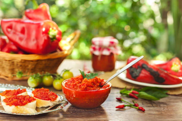 istock Delicious ajvar in bowl with spoon 1006652246