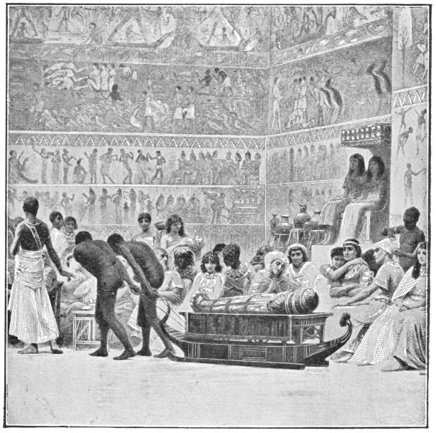 Ancient Egyptian Funerary Ceremonies Part of the funerary ceremonies of the ancient Egyptians. Vintage halftone etching circa late 19th century. funeral procession stock illustrations