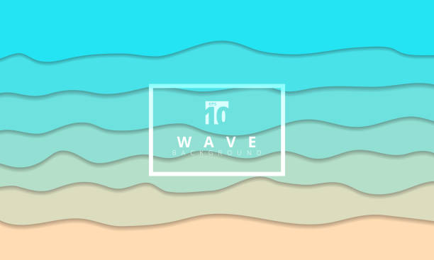Abstract summer wave blue seacoast background paper cut style. Abstract summer wave blue seacoast background paper cut style. Vector illustration sand patterns stock illustrations