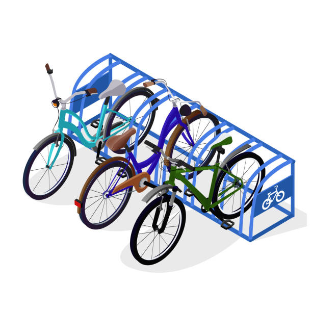 illustrations, cliparts, dessins animés et icônes de parking pour vélos. 3d isométrique - location vélo