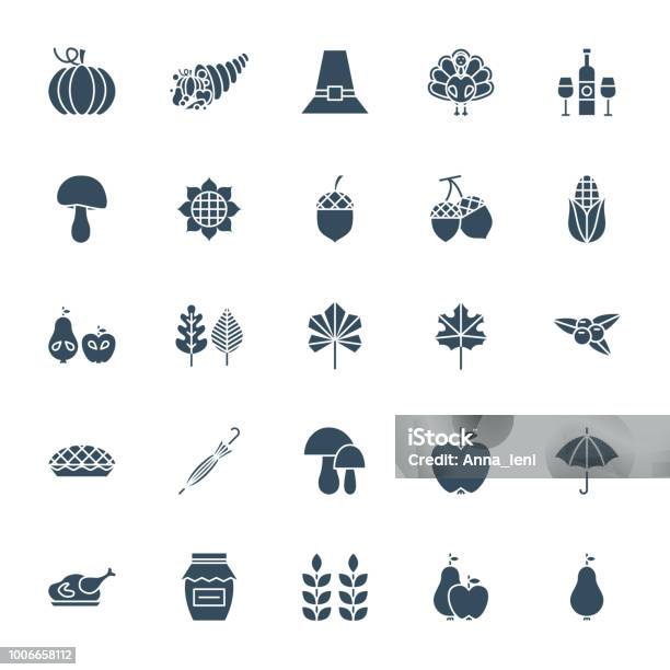 Thanksgiving Day Solid Web Icons Stock Illustration - Download Image Now - Icon Symbol, Thanksgiving - Holiday, Cornucopia