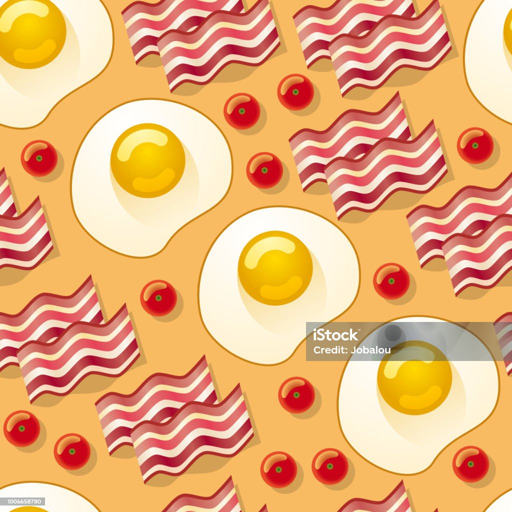 Seamless background pattern eggs and bacon Vector Illustration of a Seamless background pattern with little tomato, eggs and bacon Brunch stock vector