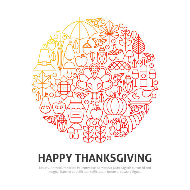 ilustrações de stock, clip art, desenhos animados e ícones de happy thanksgiving circle concept - cornucopia november pumpkin leaf