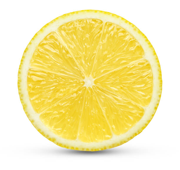 istock Perfect yellow lemon slice on white with clipping path 1006670034