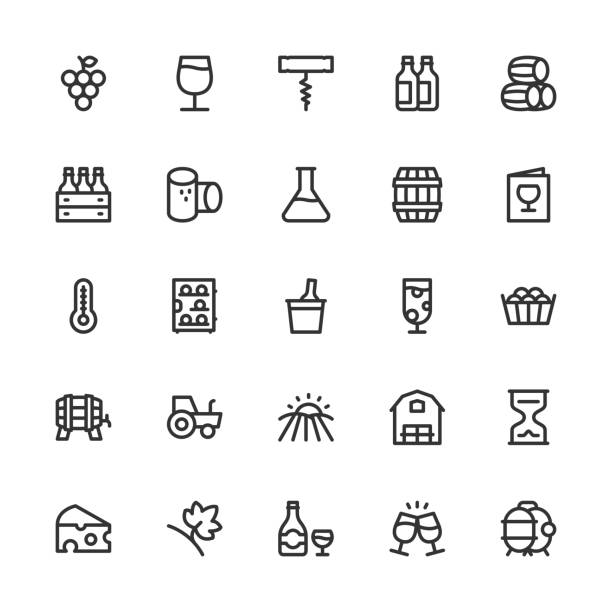 иконки винодельни - серия линии - computer icon symbol cork wine stock illustrations