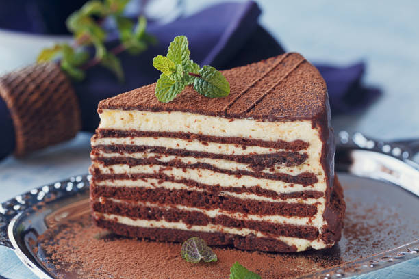 istock Slice of delicious chocolate cake on silver plate 1006706972