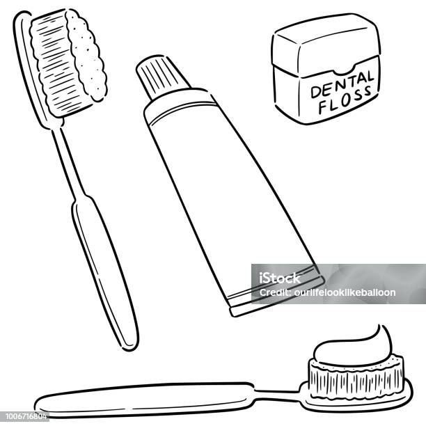 Tooth Care Set Stock Illustration - Download Image Now - Doodle, Toothbrush, Art Product