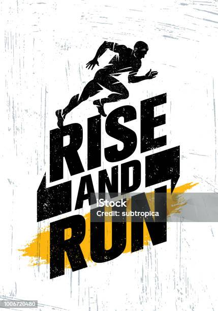 Rise And Run Marathon Sport Event Motivation Quote Poster Concept Active Lifestyle Typography Illustration Stock Illustration - Download Image Now