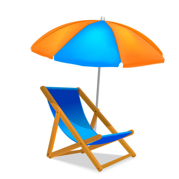 현실적인 상세한 3 차원 태양 침대의 자. 벡터 - outdoor chair beach chair umbrella stock illustrations