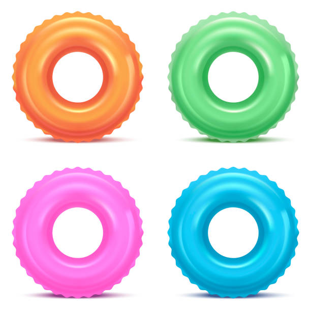 realistyczny szczegółowy zestaw kolorowych pierścieni kąpielowych 3d. wektor - inflatable ring stock illustrations