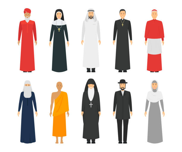 ilustrações de stock, clip art, desenhos animados e ícones de cartoon characters religion people different types set. vector - computer graphic image women national landmark