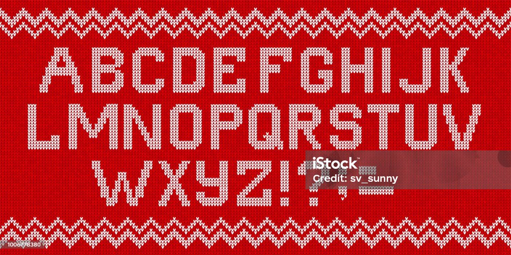Volkstümliche Weihnachten Schriftart skandinavischen Stil gestrickte Buchstaben Alphabet nahtlose Muster - Lizenzfrei Pullover Vektorgrafik