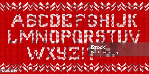 Folk Christmas Font Scandinavian Style Knitted Letters Alphabet Seamless Pattern Stock Illustration - Download Image Now