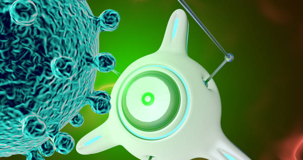 The nanorobot catches and destroys the virus. 3D render.