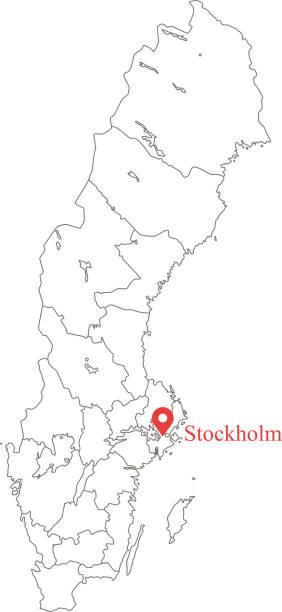 leere umriß von schweden mit provinz grenzt an vektor-illustration und hauptstadt standort stockholm - falun stock-grafiken, -clipart, -cartoons und -symbole
