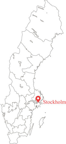 ilustrações de stock, clip art, desenhos animados e ícones de blank outline map of sweden with province borders vector illustration and capital location stockholm - falun