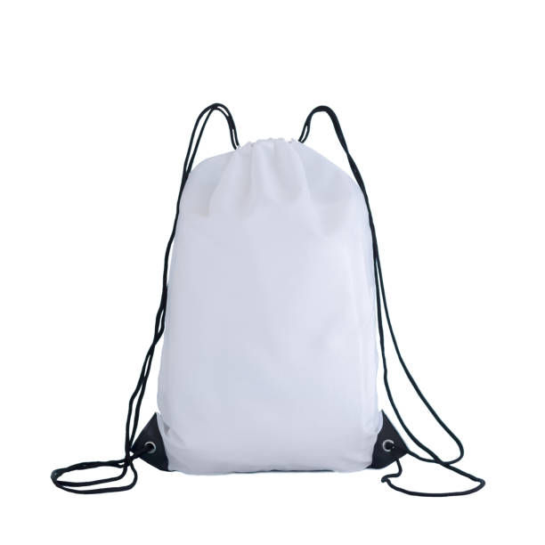 blanco plantilla de paquete de lazo, bolsa para zapatos de deporte aislados en blanco - mochila bolsa fotografías e imágenes de stock