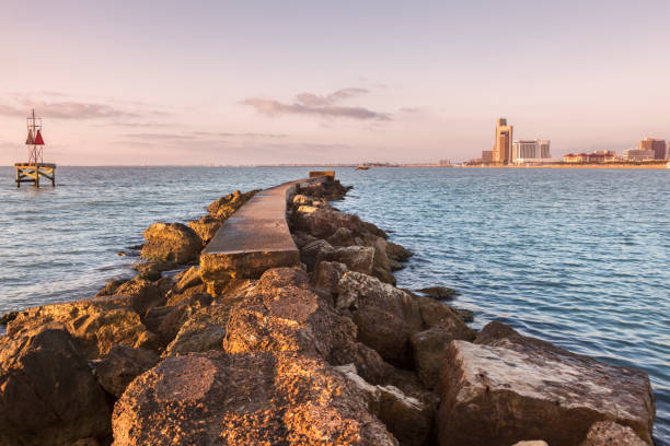 Panorama of Corpus Christi at sunrise. \nCorpus Christi, Texas, USA.