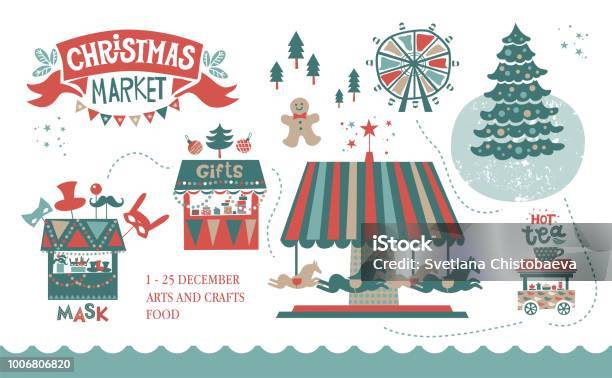 Christmas Market Illustration Stock Illustration - Download Image Now - Christmas Market, Traveling Carnival, Winter