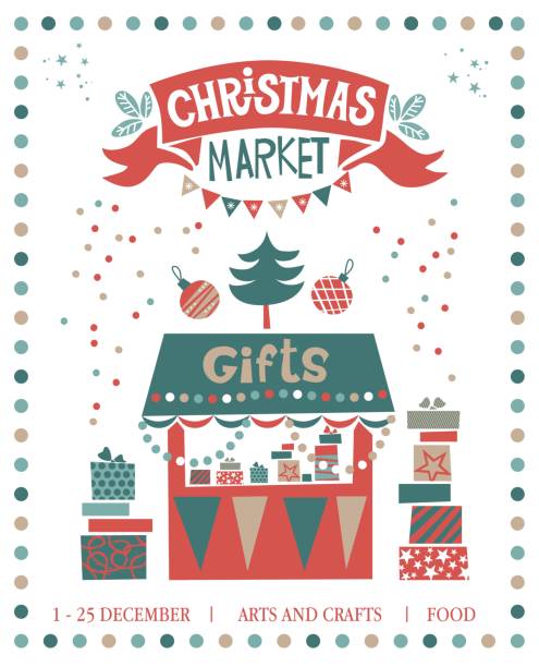 weihnachten markt abbildung. geschenke-shop - christkindlmarkt stock-grafiken, -clipart, -cartoons und -symbole