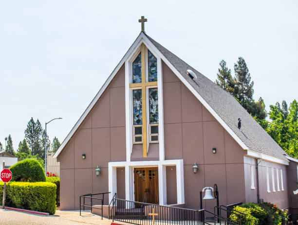 Modern Church In Foothill Community Modern Church With Cross & Bell In Foothill Community foothills photos stock pictures, royalty-free photos & images