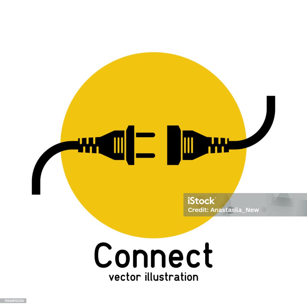 Connection concept, icon Connection concept, icon isolated on white background. Vector illustration flat design. Connecting plug and outlet black silhouette. Electric Plug stock vector