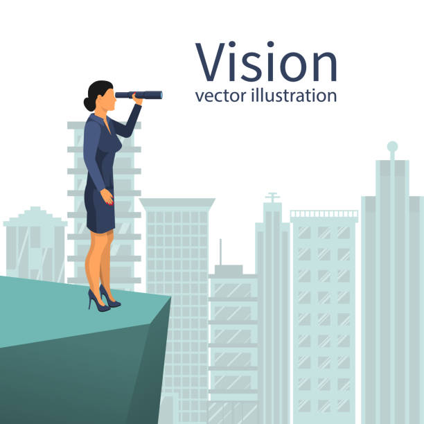istock Businesswoman looking on telescope standing on background big city 1006815422